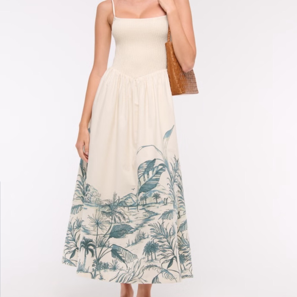 NWT Abercrombie Dipped Waist Smocked Too Midi Dress